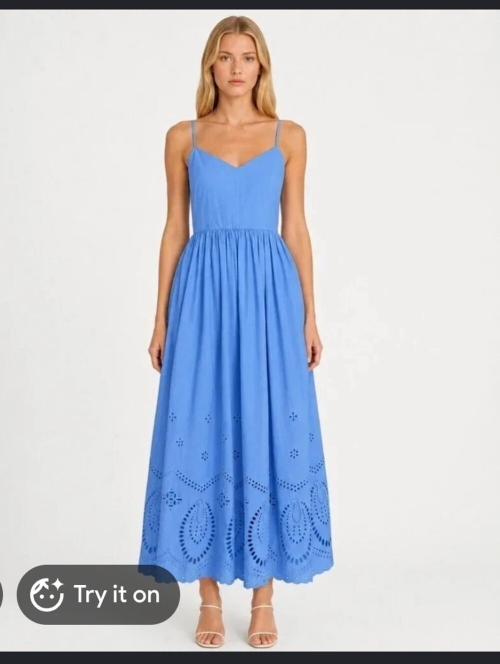 Calypso St. Barth Bright Blue Eyelet Cotton Maxi Skirt Size 6 EXCELLENT!
